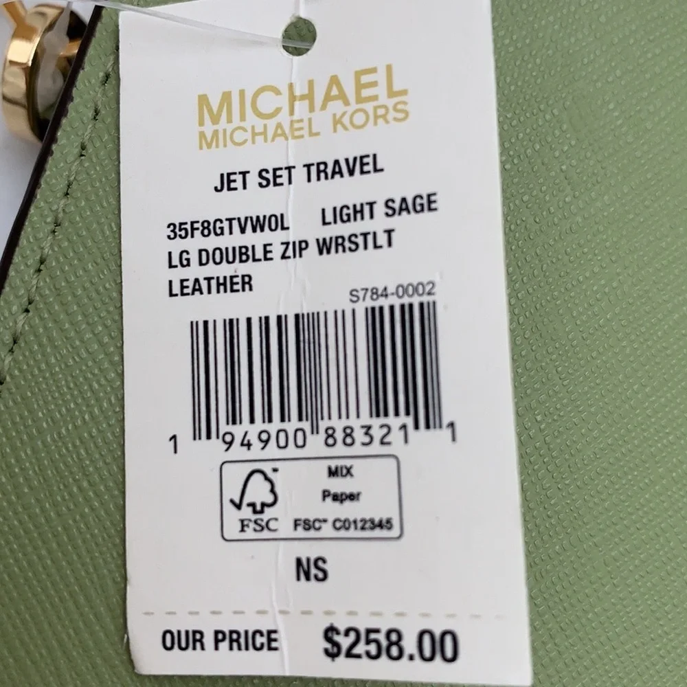 MICHAEL KORS LARGE DOUBLE ZIP WRISTLET WALLET LIGHT SAGE